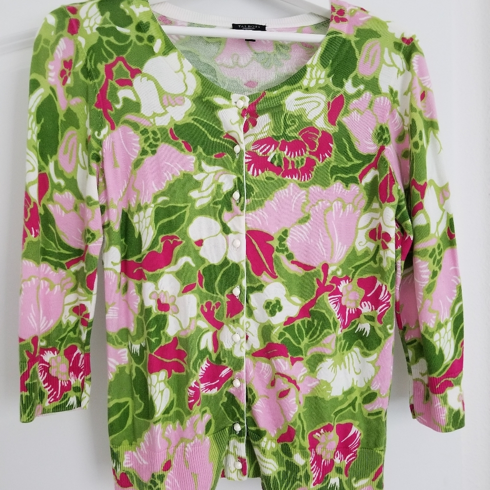 Talbots floral pattern spring colors cardigan